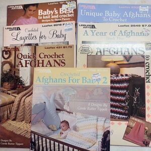 LOT OF 7! VINTAGE EUC Leisure Arts Leaflets & ASON Baby Crochet Afghans 80s-90s
